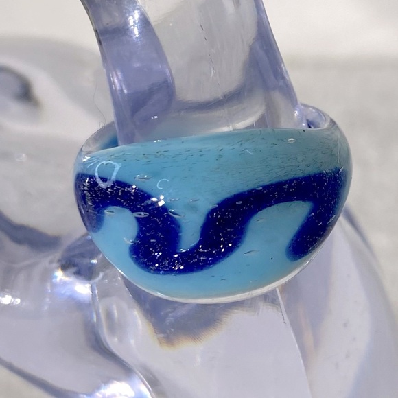 Vintage Art Glass Handmade Blue Band Ring - Picture 2 of 11